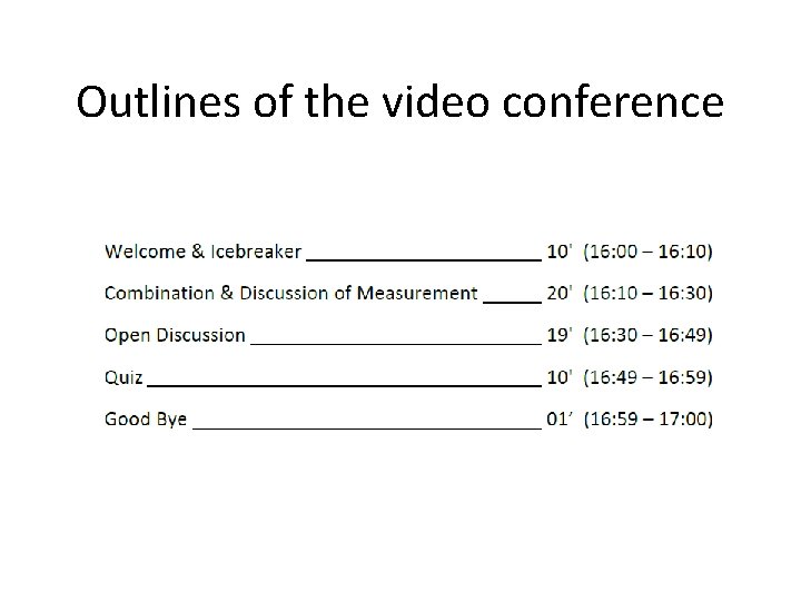 Outlines of the video conference 