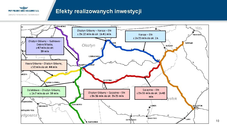 Efekty realizowanych inwestycji Olsztyn Główny – Korsze – Ełk z 2 h 12 min
