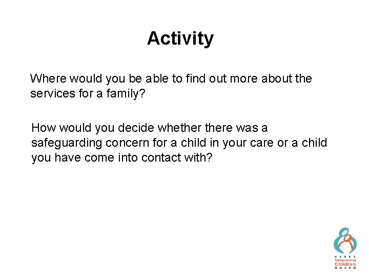 Activity Where would you be able to find out more about the services for