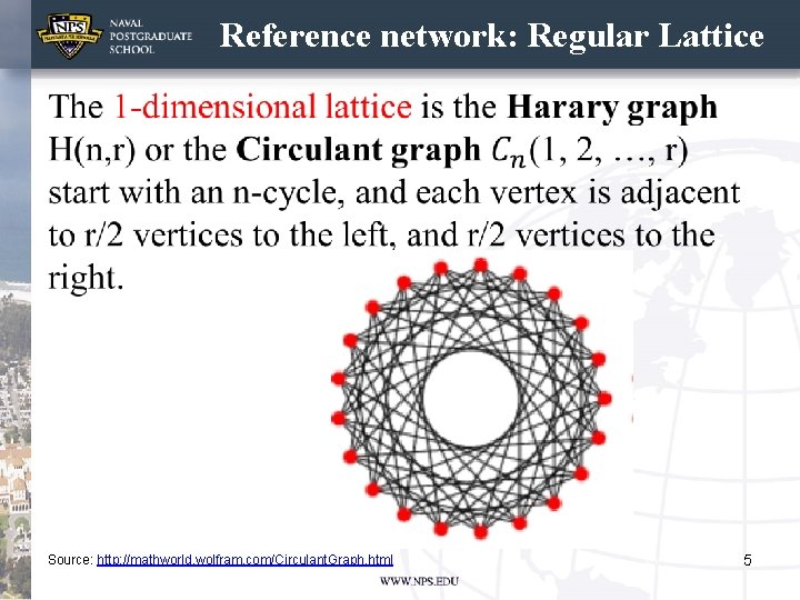 Reference network: Regular Lattice • Source: http: //mathworld. wolfram. com/Circulant. Graph. html 5 