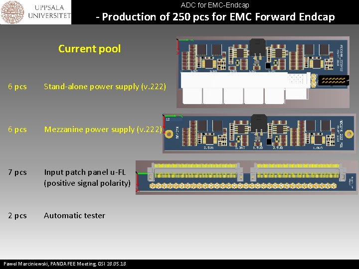 ADC for EMC-Endcap - Production of 250 pcs for EMC Forward Endcap Current pool