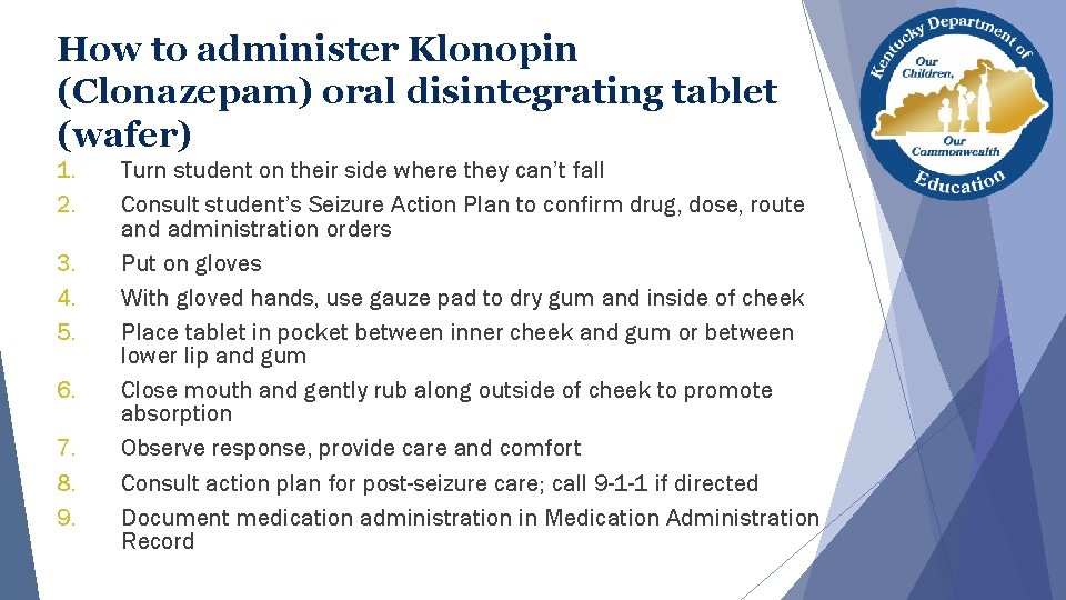 How to administer Klonopin (Clonazepam) oral disintegrating tablet (wafer) 1. 2. 3. 4. 5. How to administer Klonopin (Clonazepam) oral disintegrating tablet (wafer) 1. 2. 3. 4. 5.