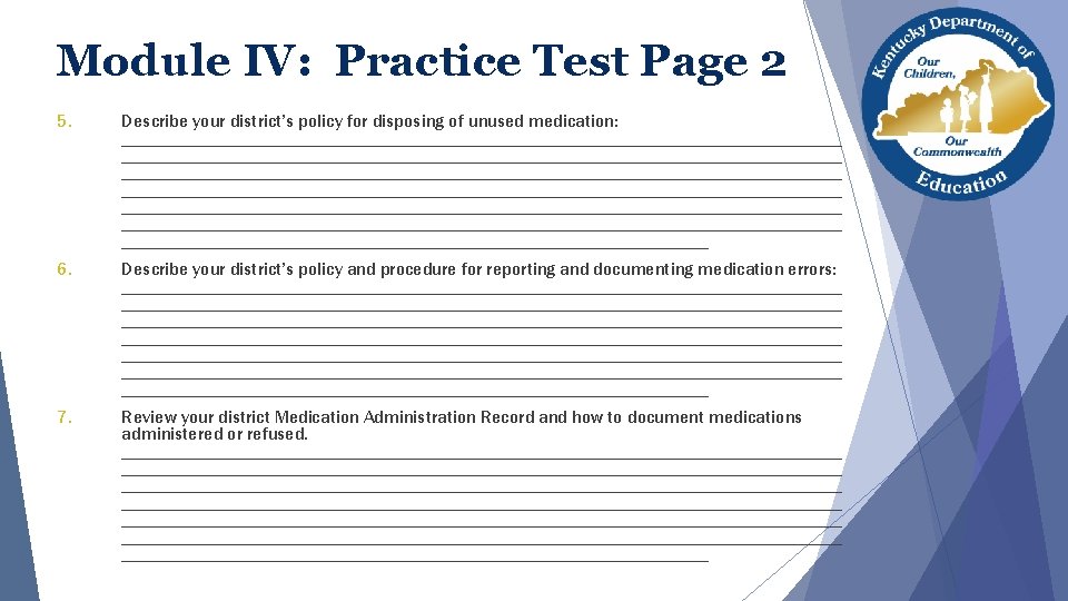 Module IV: Practice Test Page 2 5. Describe your district’s policy for disposing of Module IV: Practice Test Page 2 5. Describe your district’s policy for disposing of