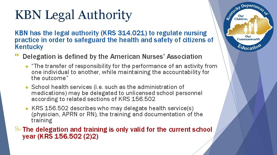 KBN Legal Authority KBN has the legal authority (KRS 314. 021) to regulate nursing KBN Legal Authority KBN has the legal authority (KRS 314. 021) to regulate nursing