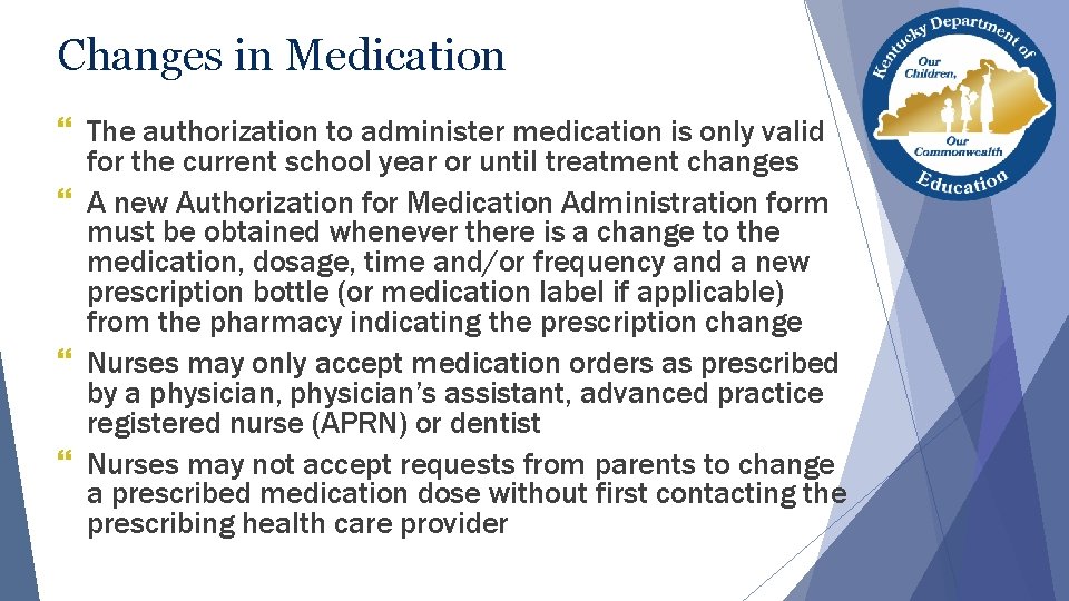 Changes in Medication } The authorization to administer medication is only valid for the Changes in Medication } The authorization to administer medication is only valid for the