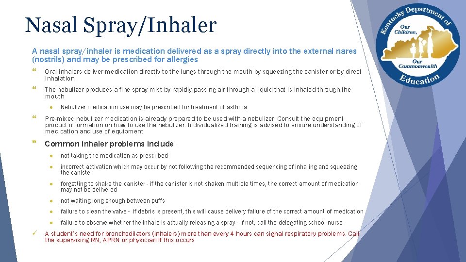 Nasal Spray/Inhaler A nasal spray/inhaler is medication delivered as a spray directly into the Nasal Spray/Inhaler A nasal spray/inhaler is medication delivered as a spray directly into the