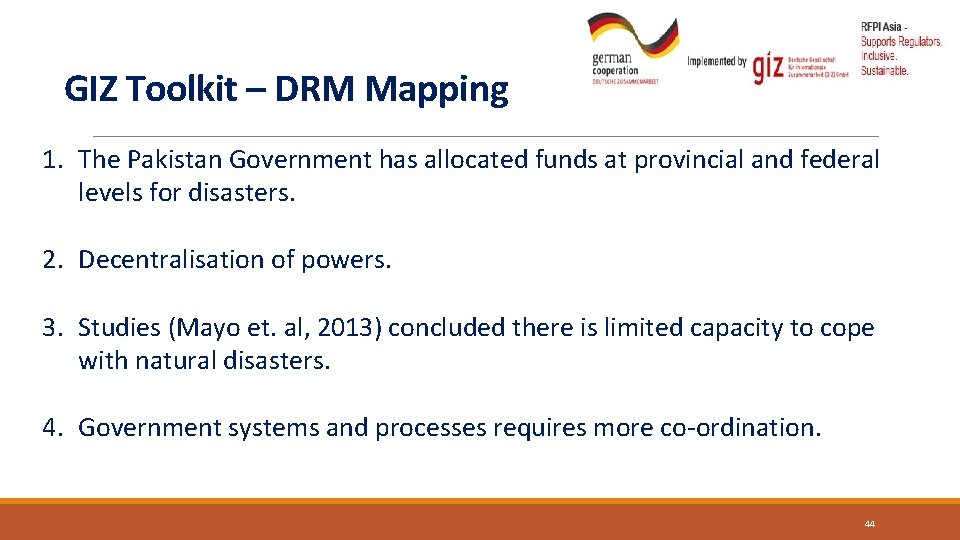 GIZ Toolkit – DRM Mapping 1. The Pakistan Government has allocated funds at provincial