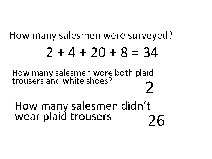 How many salesmen were surveyed? 2 + 4 + 20 + 8 = 34