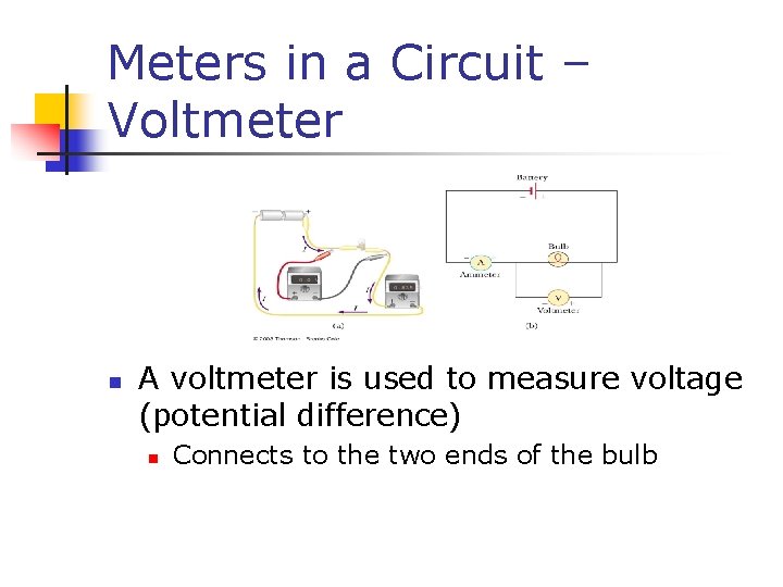 Meters in a Circuit – Voltmeter n A voltmeter is used to measure voltage