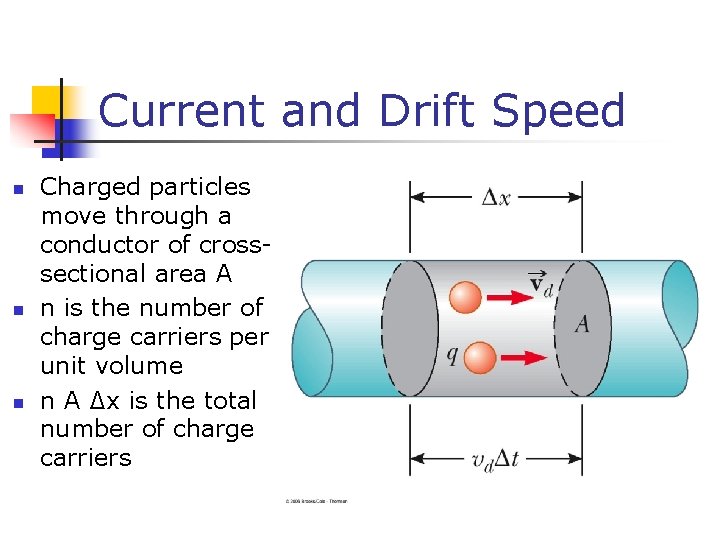 Current and Drift Speed n n n Charged particles move through a conductor of
