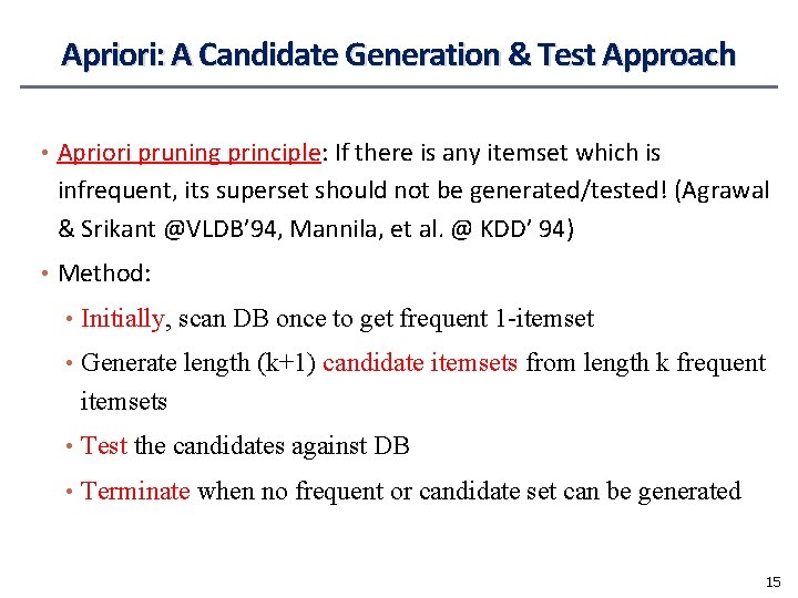 Apriori: A Candidate Generation & Test Approach • Apriori pruning principle: If there is