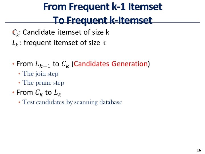  • From Frequent k-1 Itemset To Frequent k-Itemset 16 