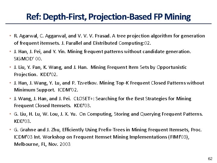 Ref: Depth-First, Projection-Based FP Mining • R. Agarwal, C. Aggarwal, and V. V. V.