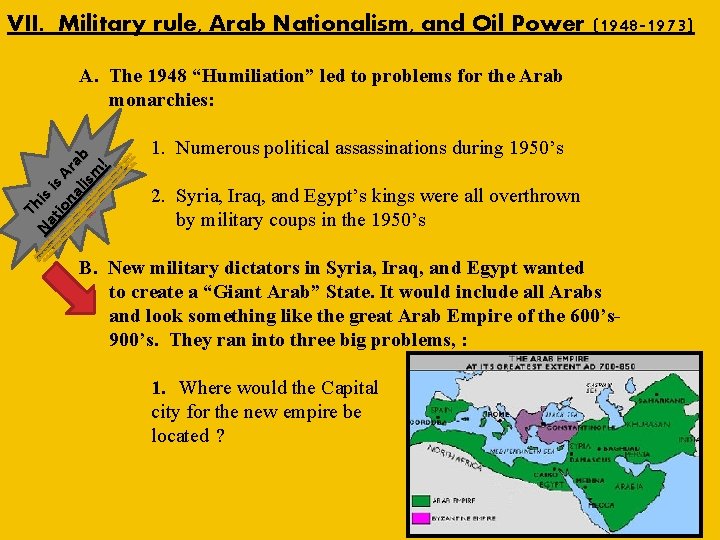 VII. Military rule, Arab Nationalism, and Oil Power (1948 -1973) T Na h is