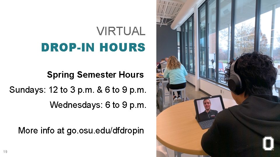 VIRTUAL DROP-IN HOURS Spring Semester Hours Sundays: 12 to 3 p. m. & 6