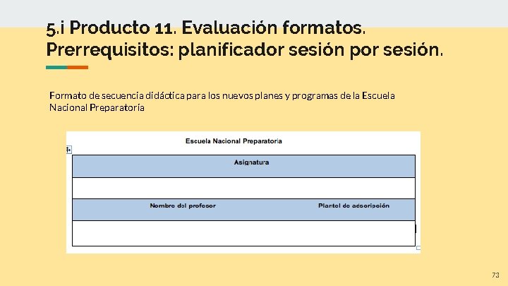 5. i Producto 11. Evaluación formatos. Prerrequisitos: planificador sesión por sesión. Formato de secuencia