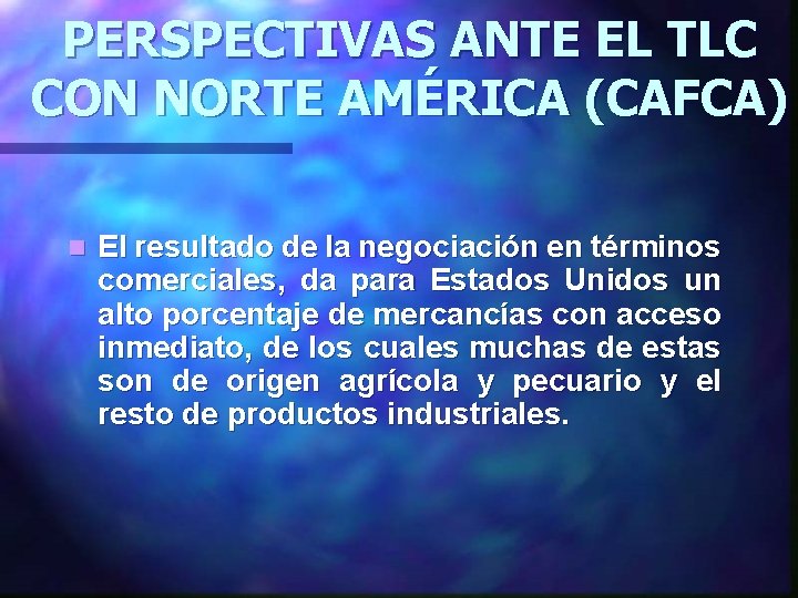 PERSPECTIVAS ANTE EL TLC CON NORTE AMÉRICA (CAFCA) n El resultado de la negociación