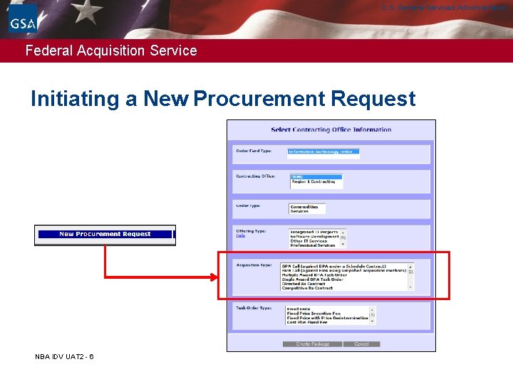 U. S. General Services Administration Federal Acquisition Service Initiating a New Procurement Request NBA U. S. General Services Administration Federal Acquisition Service Initiating a New Procurement Request NBA
