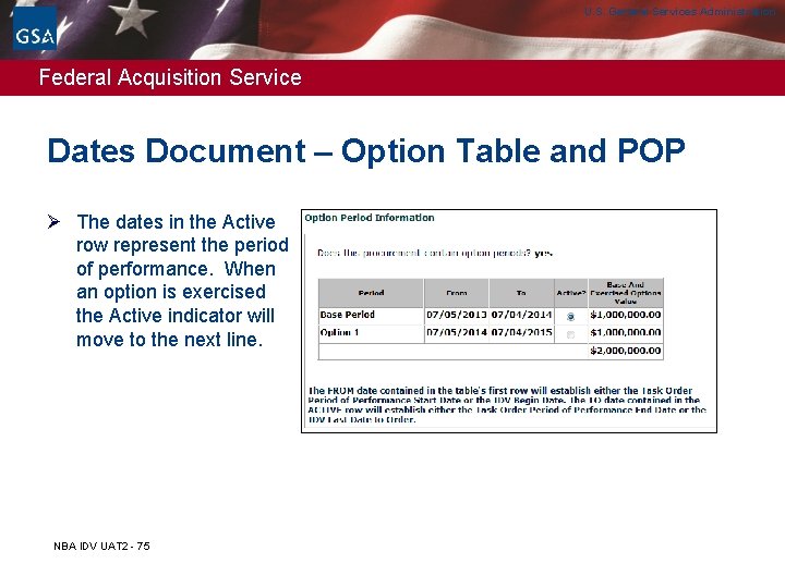 U. S. General Services Administration Federal Acquisition Service Dates Document – Option Table and U. S. General Services Administration Federal Acquisition Service Dates Document – Option Table and
