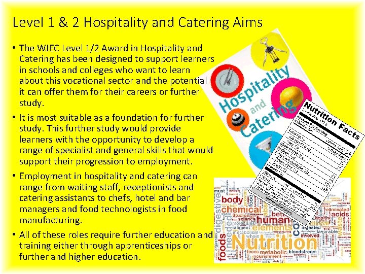 Level 1 & 2 Hospitality and Catering Aims • The WJEC Level 1/2 Award