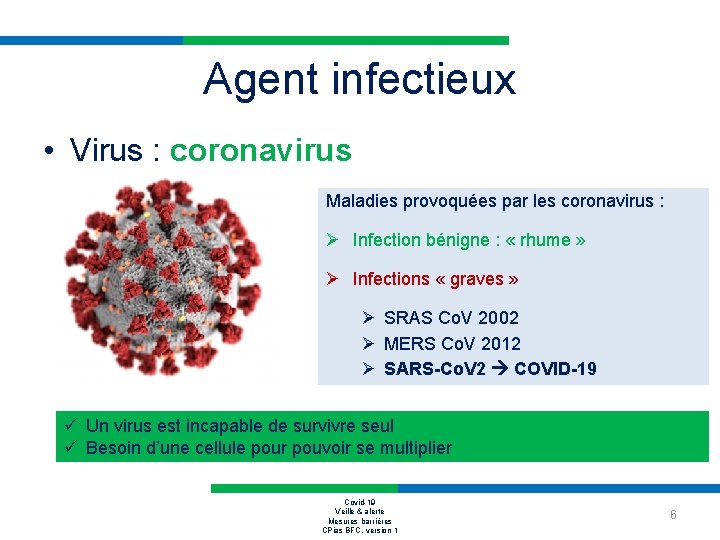Agent infectieux • Virus : coronavirus Maladies provoquées par les coronavirus : Ø Infection