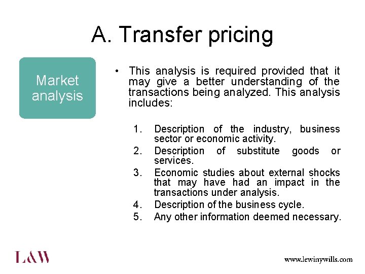 A. Transfer pricing Market analysis • This analysis is required provided that it may