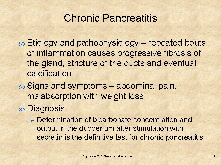 Chronic Pancreatitis Etiology and pathophysiology – repeated bouts of inflammation causes progressive fibrosis of