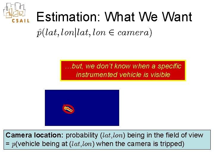 Estimation: What We Want p^(lat; lonj lat; lon 2 camera) …but, we don’t know