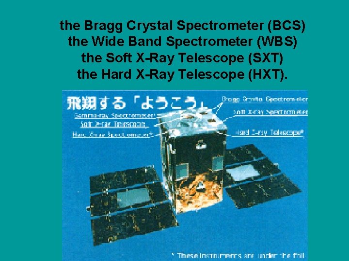 the Bragg Crystal Spectrometer (BCS) the Wide Band Spectrometer (WBS) the Soft X-Ray Telescope