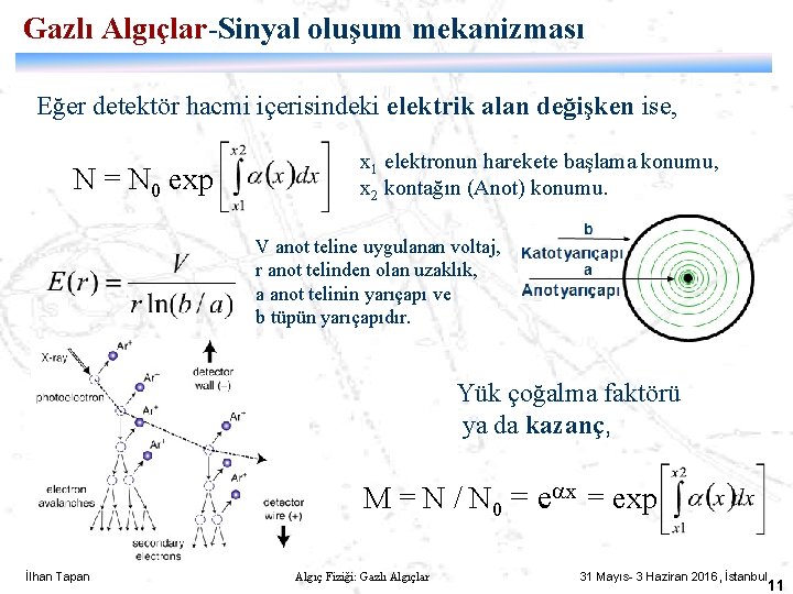 Gazlı Algıçlar-Sinyal oluşum mekanizması Eğer detektör hacmi içerisindeki elektrik alan değişken ise, N =