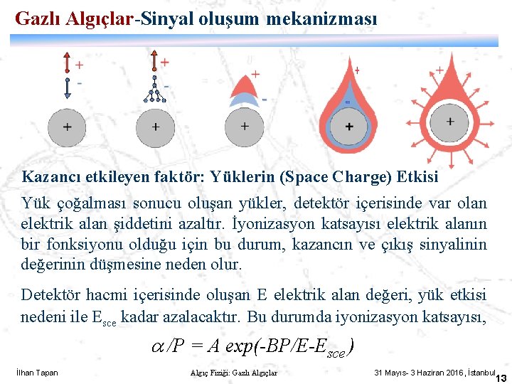 Gazlı Algıçlar-Sinyal oluşum mekanizması Kazancı etkileyen faktör: Yüklerin (Space Charge) Etkisi Yük çoğalması sonucu