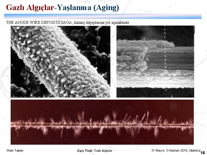 Gazlı Algıçlar-Yaşlanma (Aging) THE ANODE WIRE DEPOSITS SAGA, kazanç kayıplarına yol açmaktadır İlhan Tapan