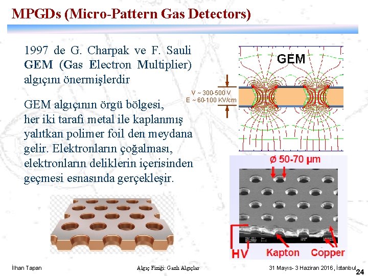 MPGDs (Micro-Pattern Gas Detectors) 1997 de G. Charpak ve F. Sauli GEM (Gas Electron