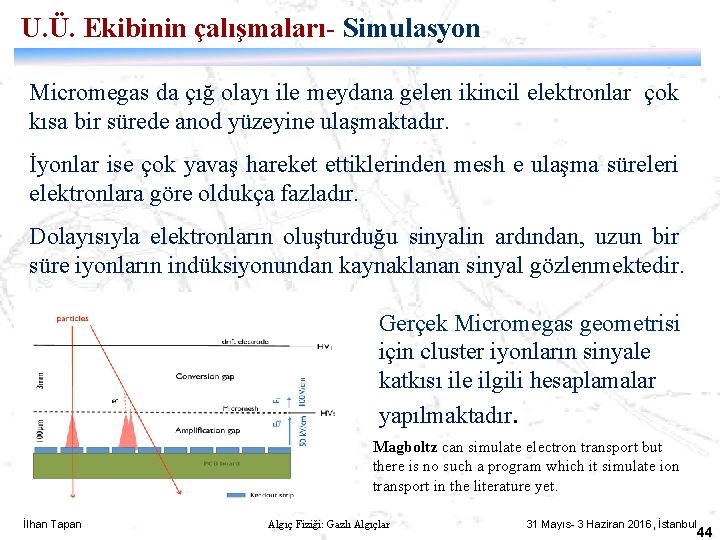 U. Ü. Ekibinin çalışmaları- Simulasyon Micromegas da çığ olayı ile meydana gelen ikincil elektronlar