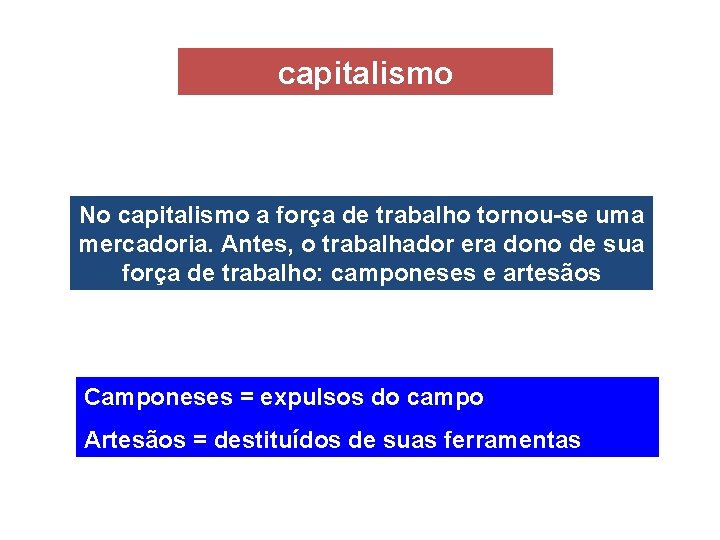 capitalismo No capitalismo a força de trabalho tornou-se uma mercadoria. Antes, o trabalhador era