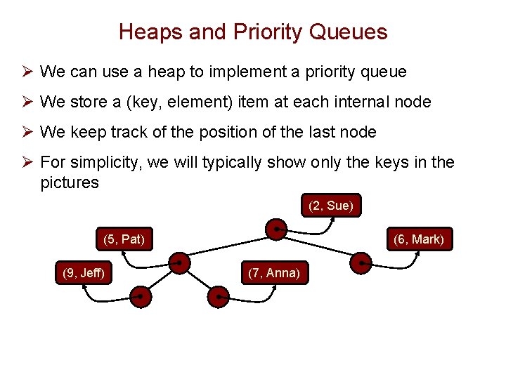 Heaps and Priority Queues Ø We can use a heap to implement a priority