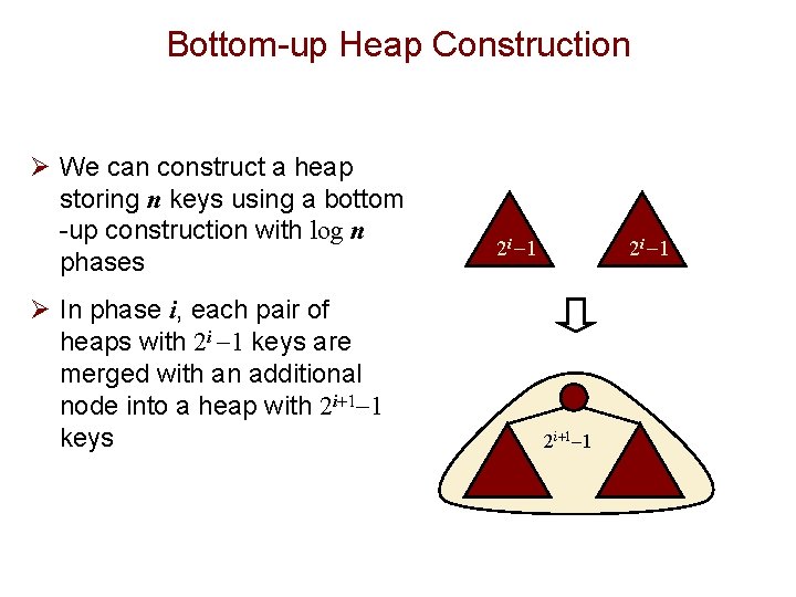 Bottom-up Heap Construction Ø We can construct a heap storing n keys using a