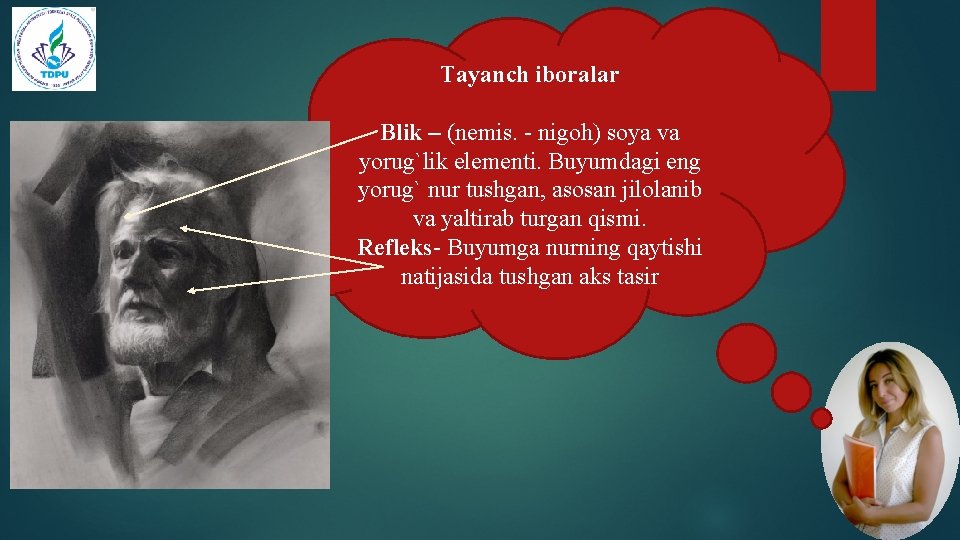 Tayanch iboralar Blik – (nemis. - nigoh) soya va yorug`lik elementi. Buyumdagi eng yorug`