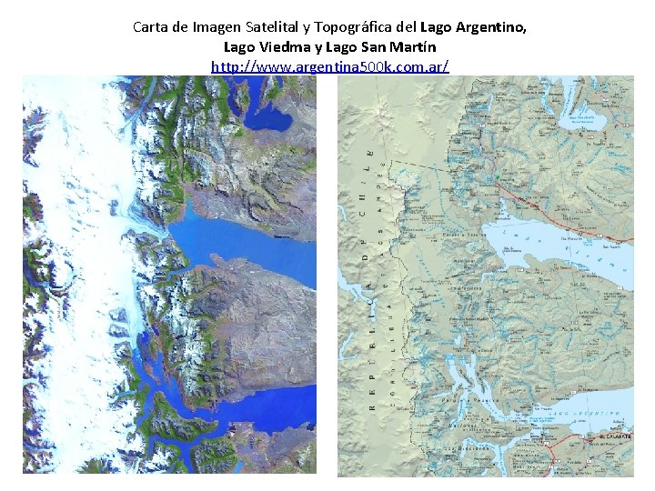 Carta de Imagen Satelital y Topográfica del Lago Argentino, Lago Viedma y Lago San