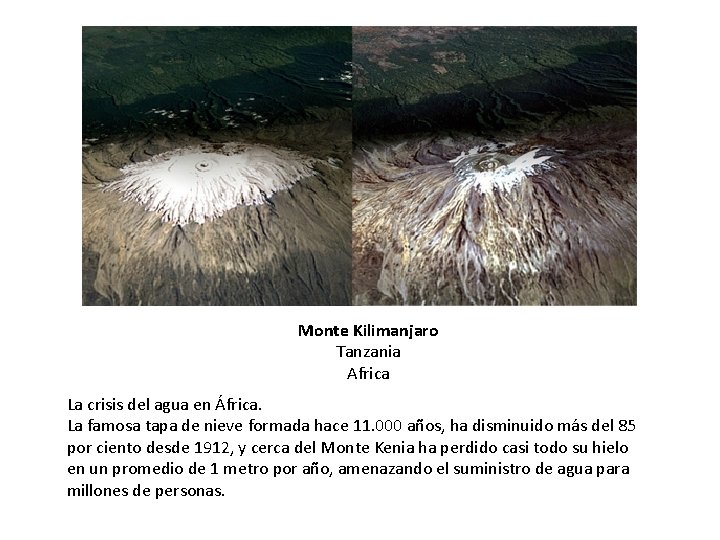 Monte Kilimanjaro Tanzania Africa La crisis del agua en África. La famosa tapa de