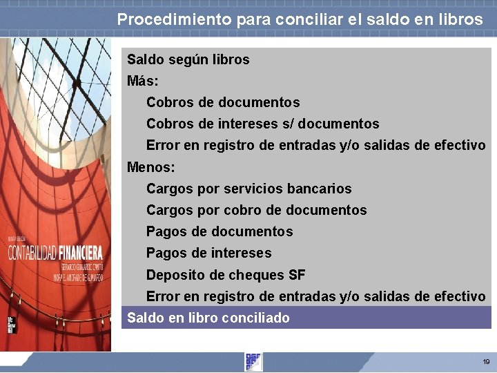 Procedimiento para conciliar el saldo en libros Saldo según libros Más: Cobros de documentos Procedimiento para conciliar el saldo en libros Saldo según libros Más: Cobros de documentos