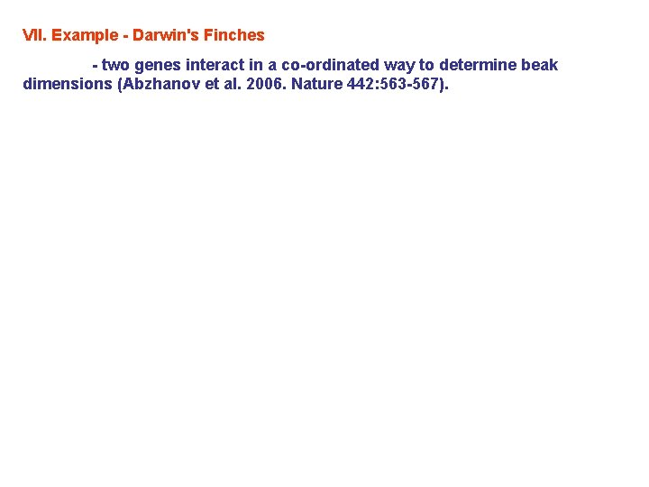 VII. Example - Darwin's Finches - two genes interact in a co-ordinated way to