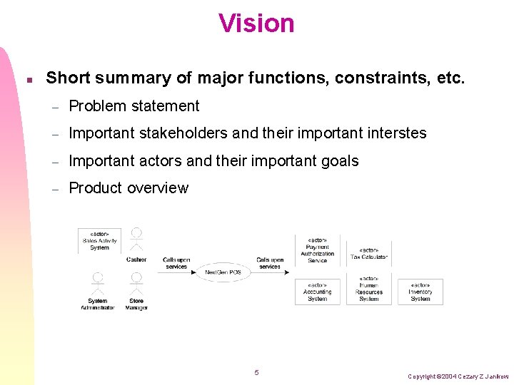 Vision n Short summary of major functions, constraints, etc. – Problem statement – Important