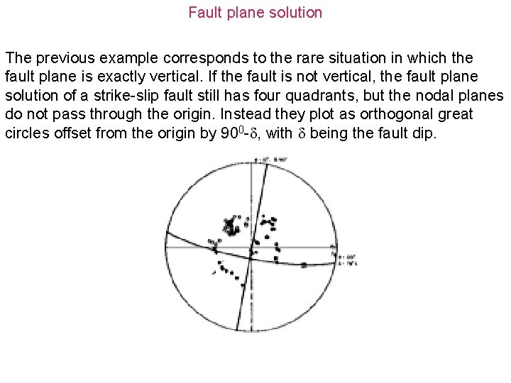 Fault plane solution The previous example corresponds to the rare situation in which the