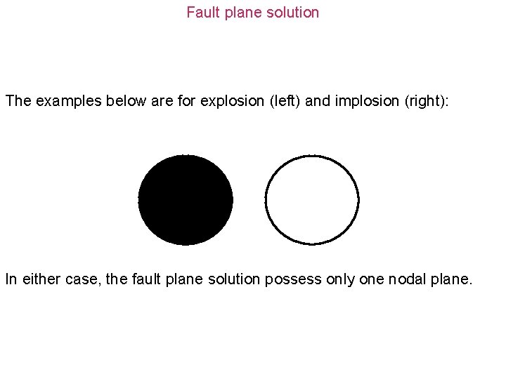 Fault plane solution The examples below are for explosion (left) and implosion (right): In