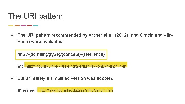 The URI pattern ● The URI pattern recommended by Archer et al. (2012), and