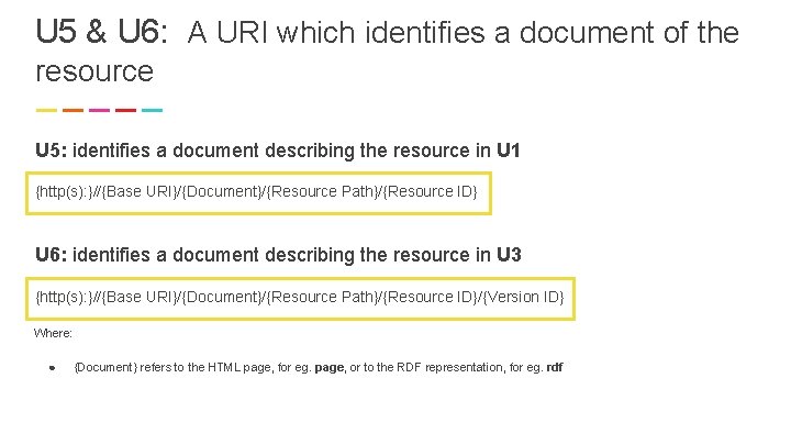 U 5 & U 6: A URI which identifies a document of the resource