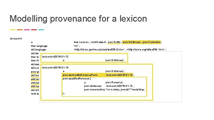 Modelling provenance for a lexicon : lexicon/xh a lime: language dct: identifier : lexicon/xh/2018