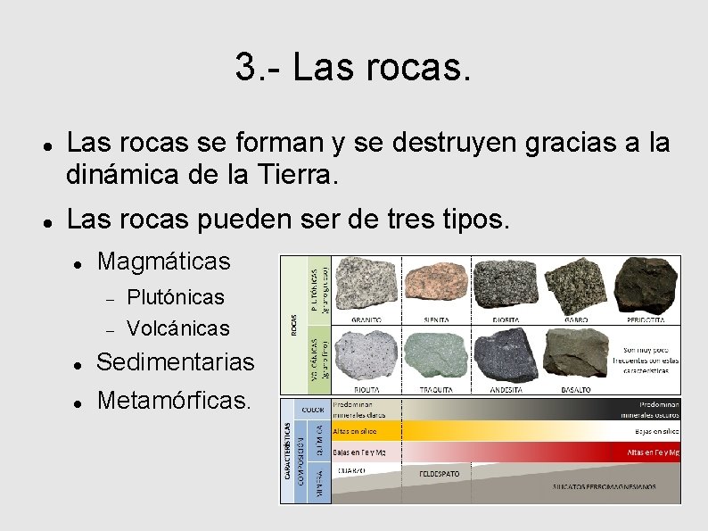 3. - Las rocas se forman y se destruyen gracias a la dinámica de