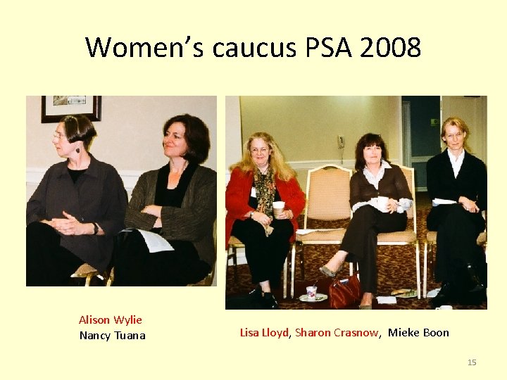 Women’s caucus PSA 2008 Alison Wylie Nancy Tuana Lisa Lloyd, Sharon Crasnow, Mieke Boon